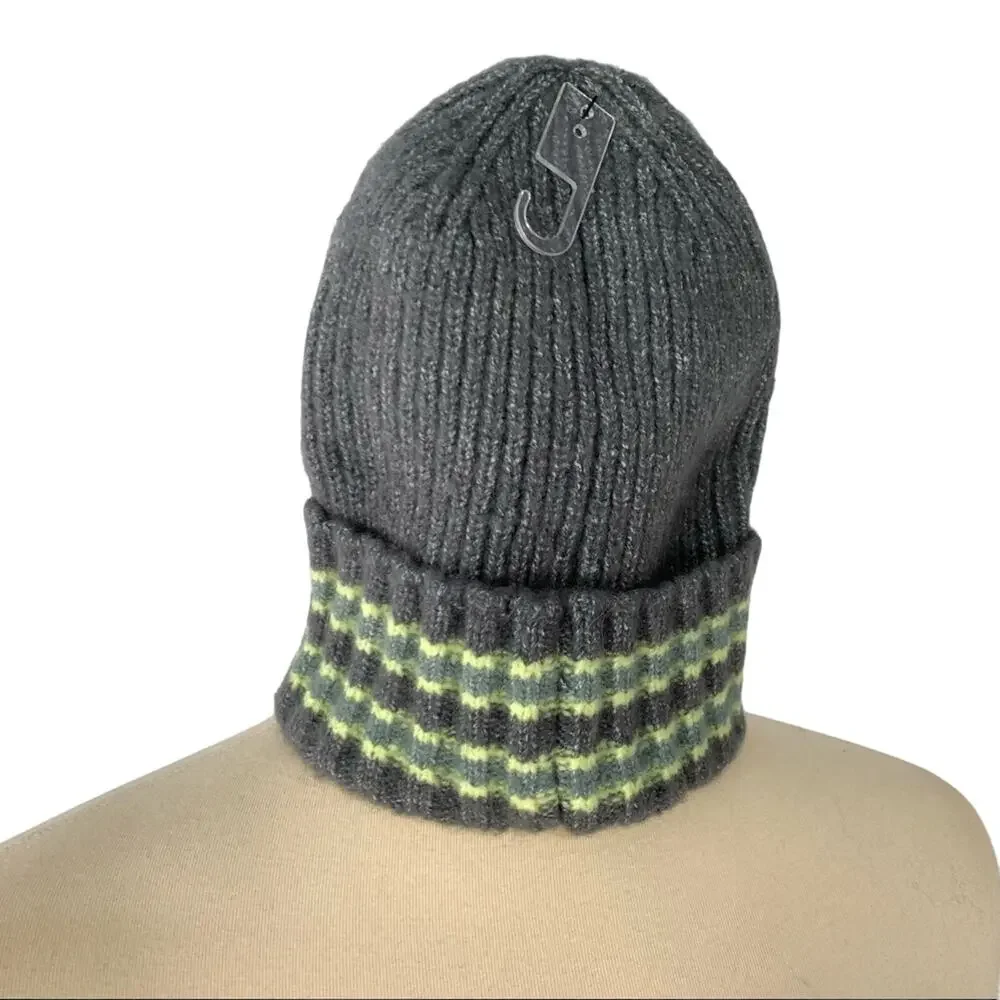A New Day Gray Striped Cuffed Beanie One Size